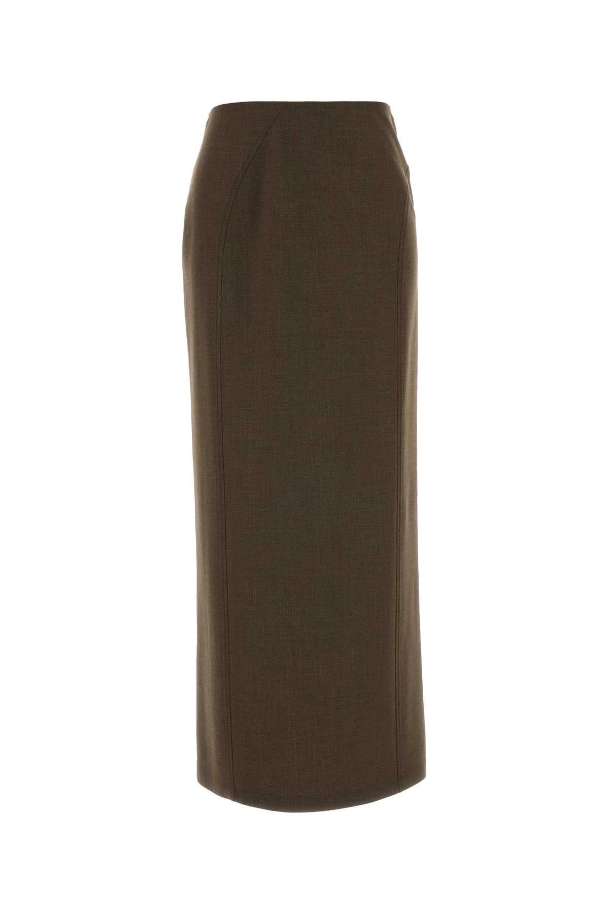 Jil Sander Stretch Wool Blend Skirt — Brown