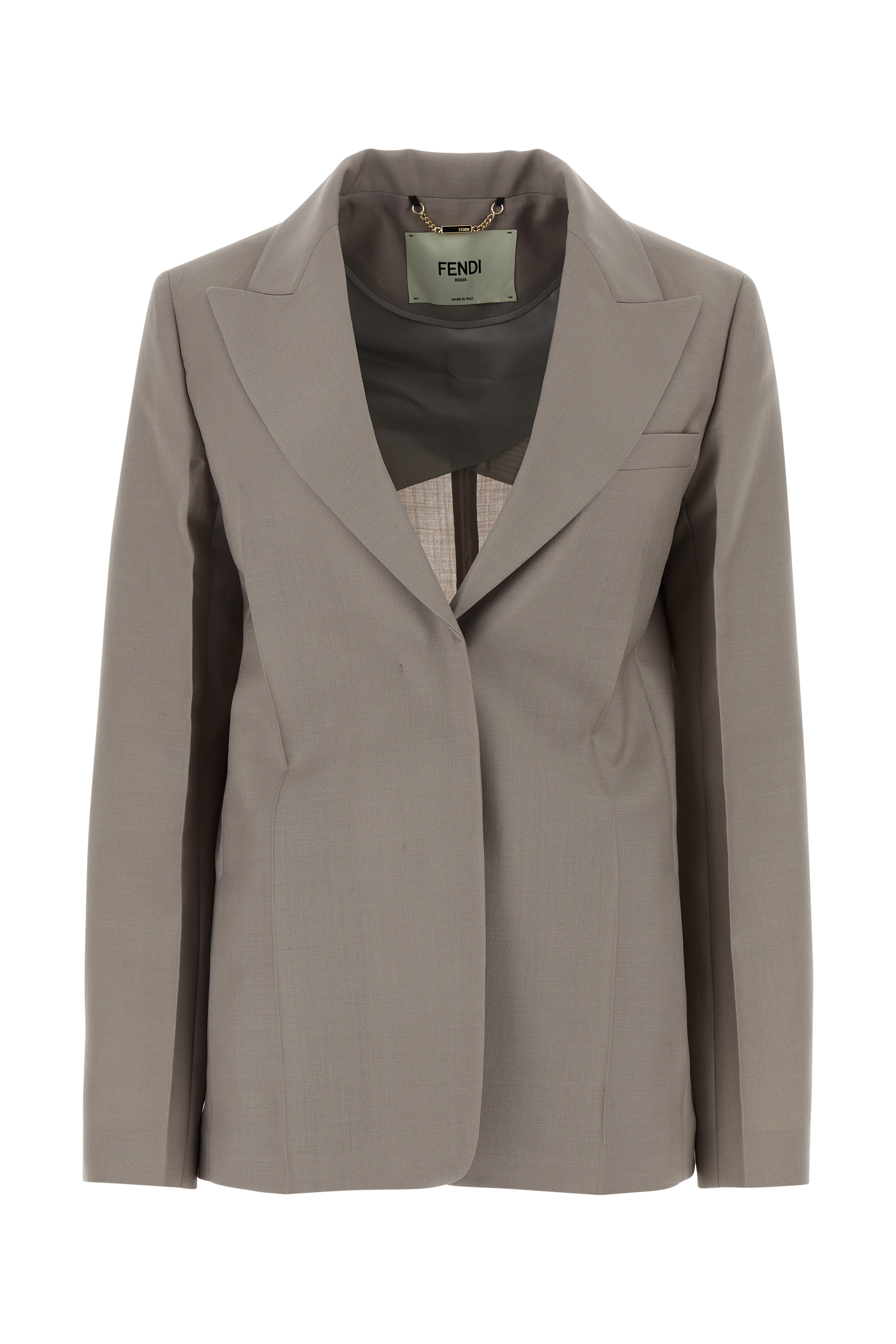 Fendi Single-Breasted Wool Blend Blazer — Gray