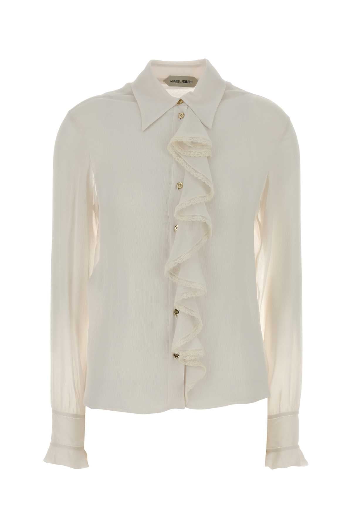 Alberta Ferretti Ruffled Crepe Shirt — White
