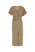 Brunello Cucinelli Viscose Linen Wrap Dress — Beige