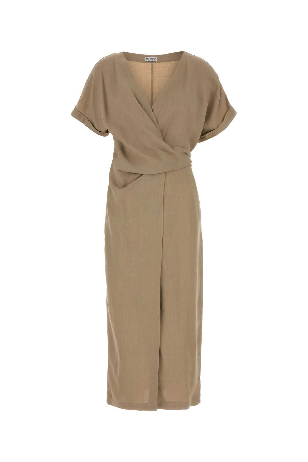 Brunello Cucinelli Viscose Linen Wrap Dress — Beige