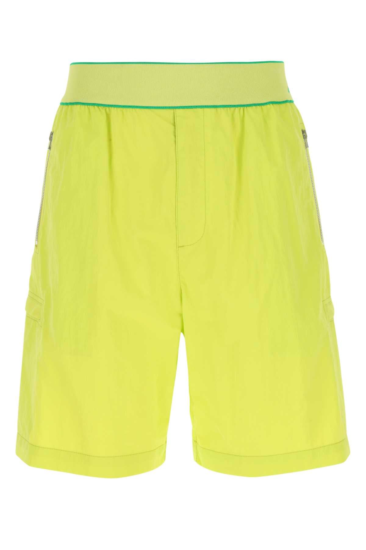 Bottega Veneta Nylon Bermuda Shorts — Yellow