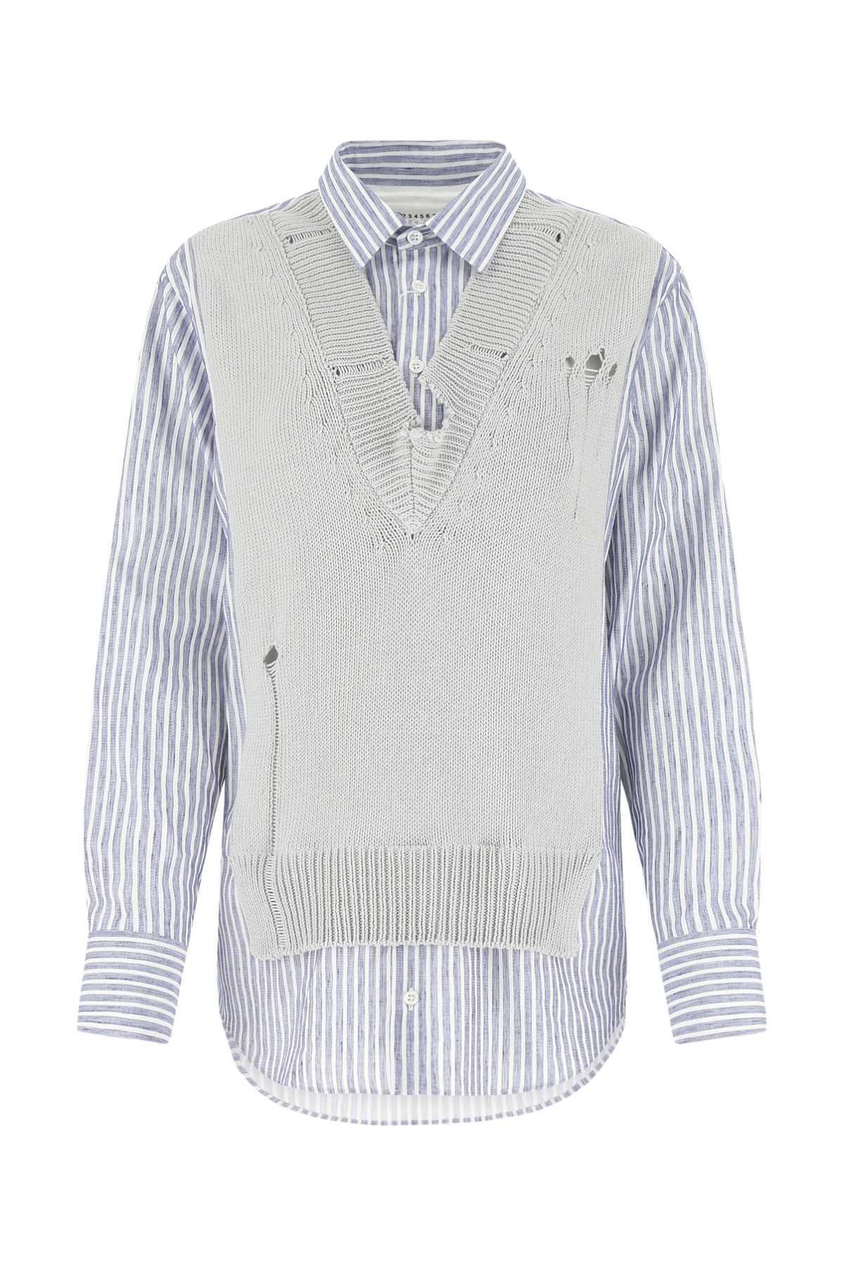 Maison Margiela Embroidered Cotton Linen Shirt — White