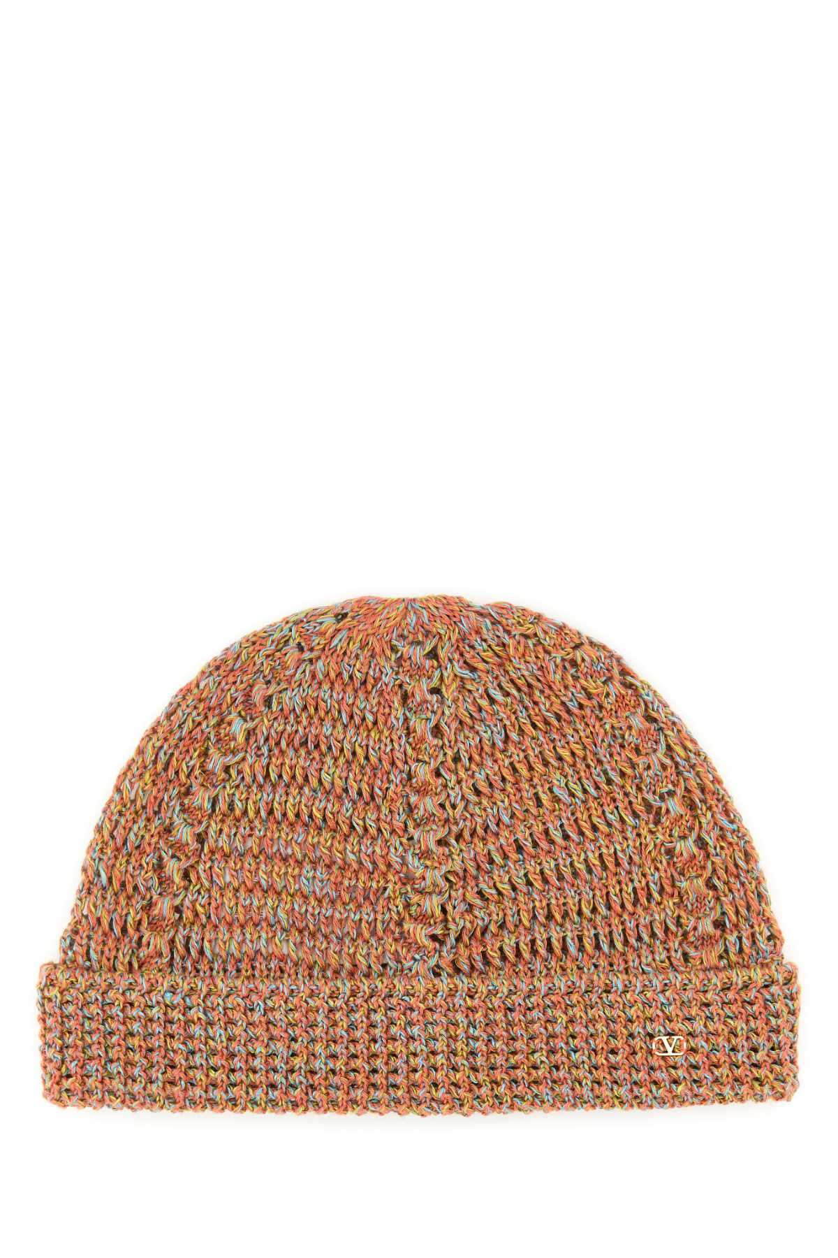 Valentino Garavani BEANIE Linen Blend Knitted Beanie — Multicolor