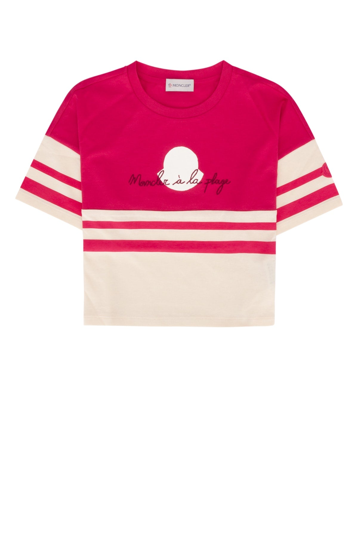 Moncler Jr Striped Cotton T-Shirt — Pink