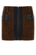 Marni Suede Block-Stripe Mini Skirt — Brown