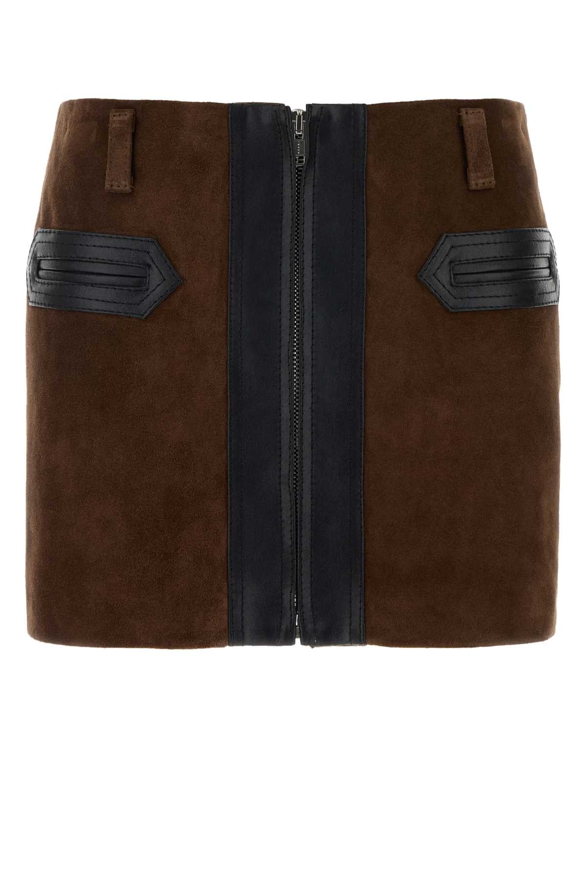 Marni Suede Block-Stripe Mini Skirt — Brown