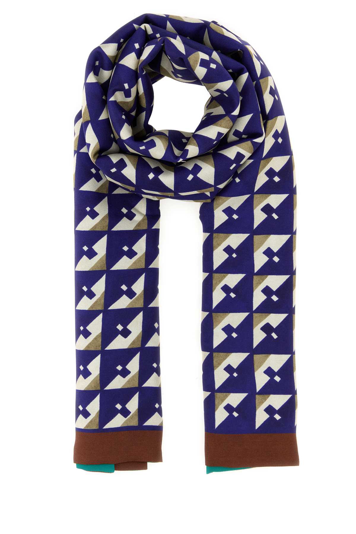 Miu Miu Printed Silk Foulard Scarf — Navy