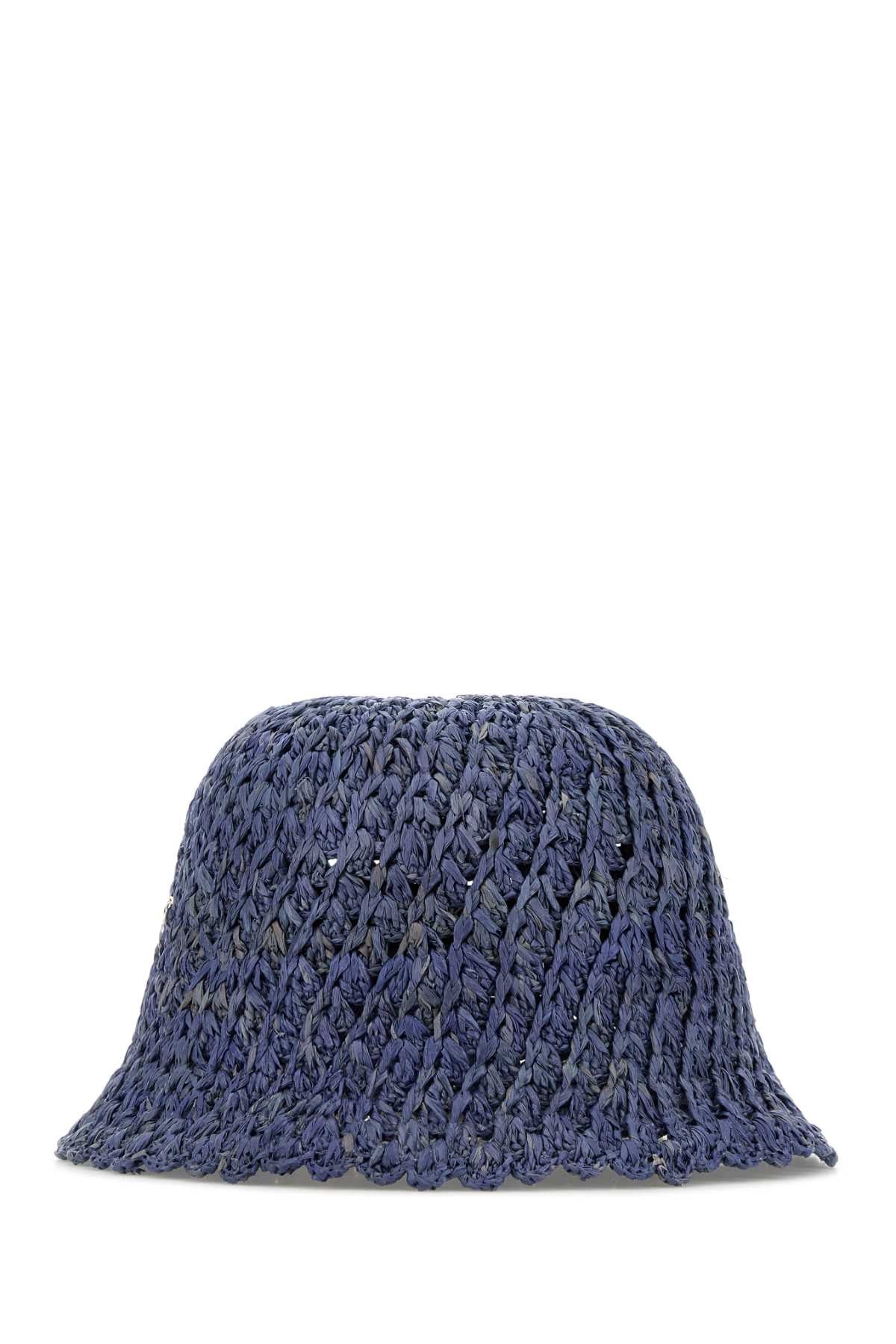 Helen Kaminski RIO Crocheted Raffia Bucket Hat — Blue
