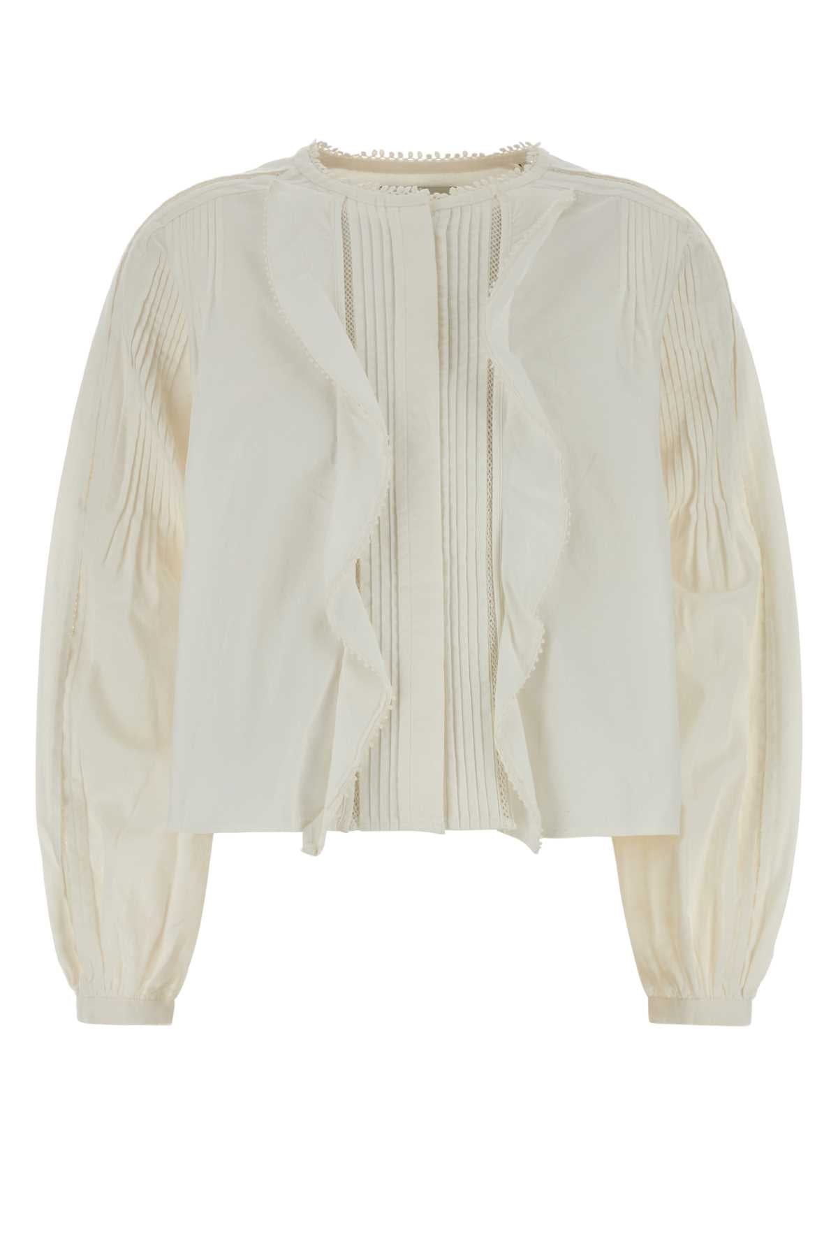 Isabel Marant Pleated Cotton Lace Blouse — White