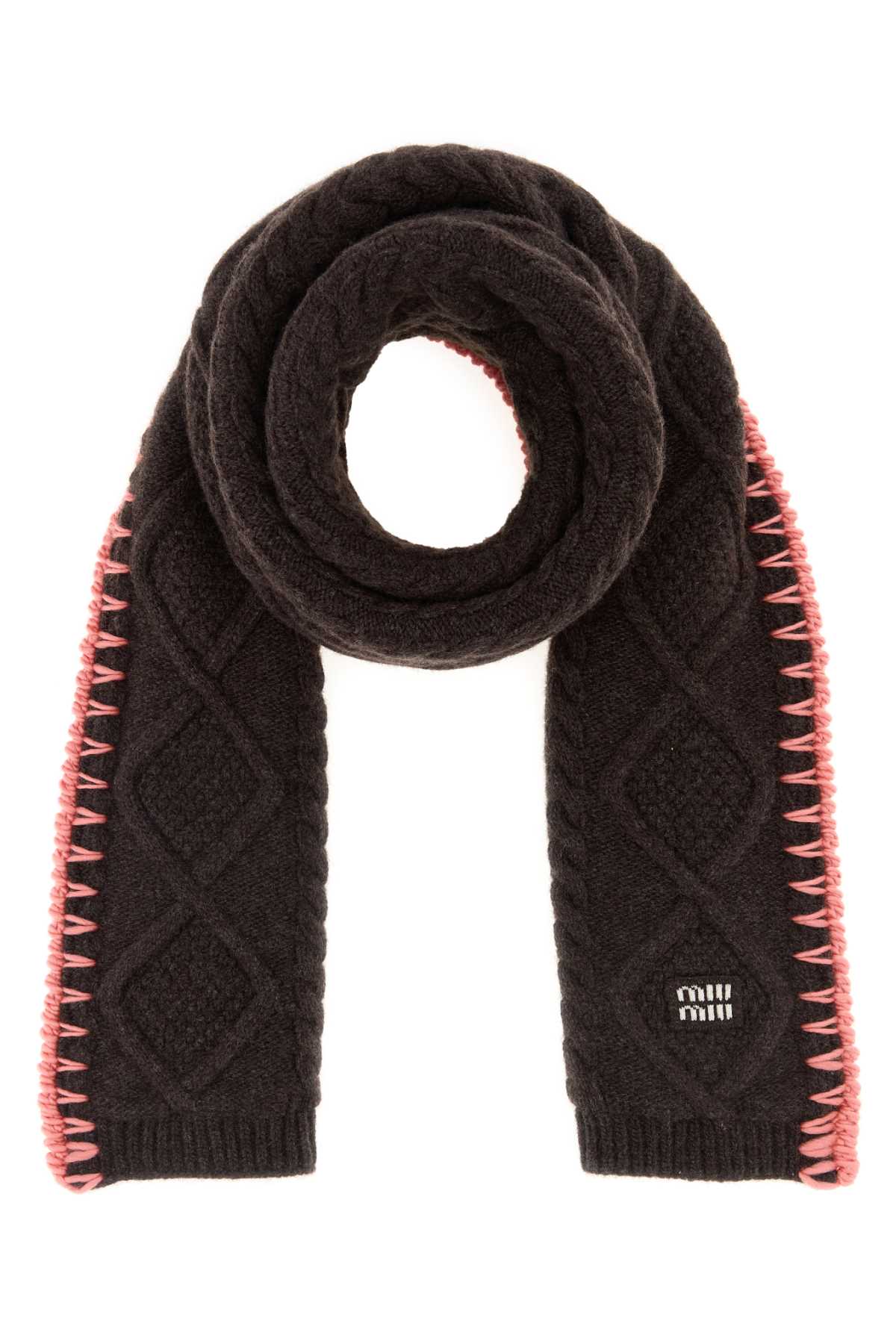 Miu Miu Virgin Wool & Cashmere Blend with Contrast Edges Scarf — Black