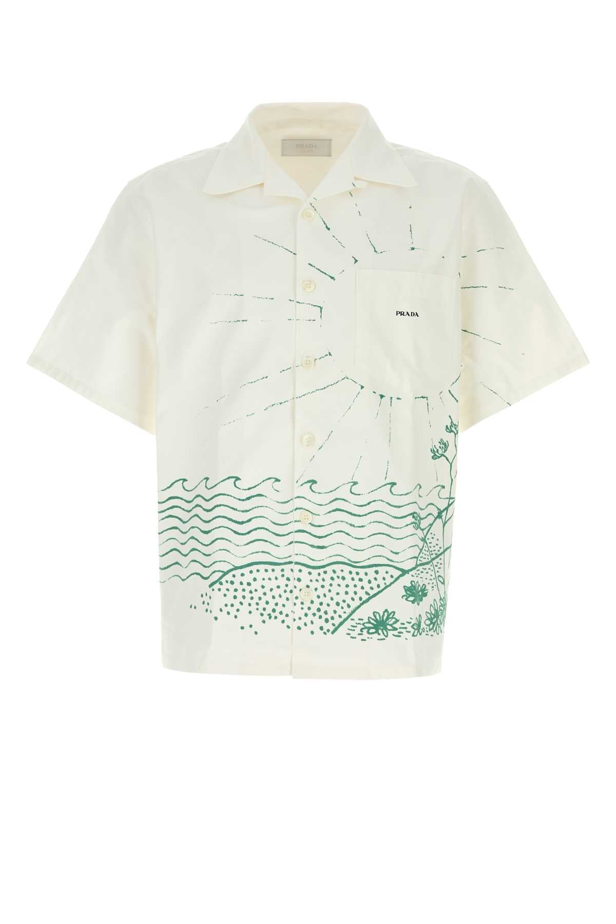 Prada Illustrated Poplin Shirt — White