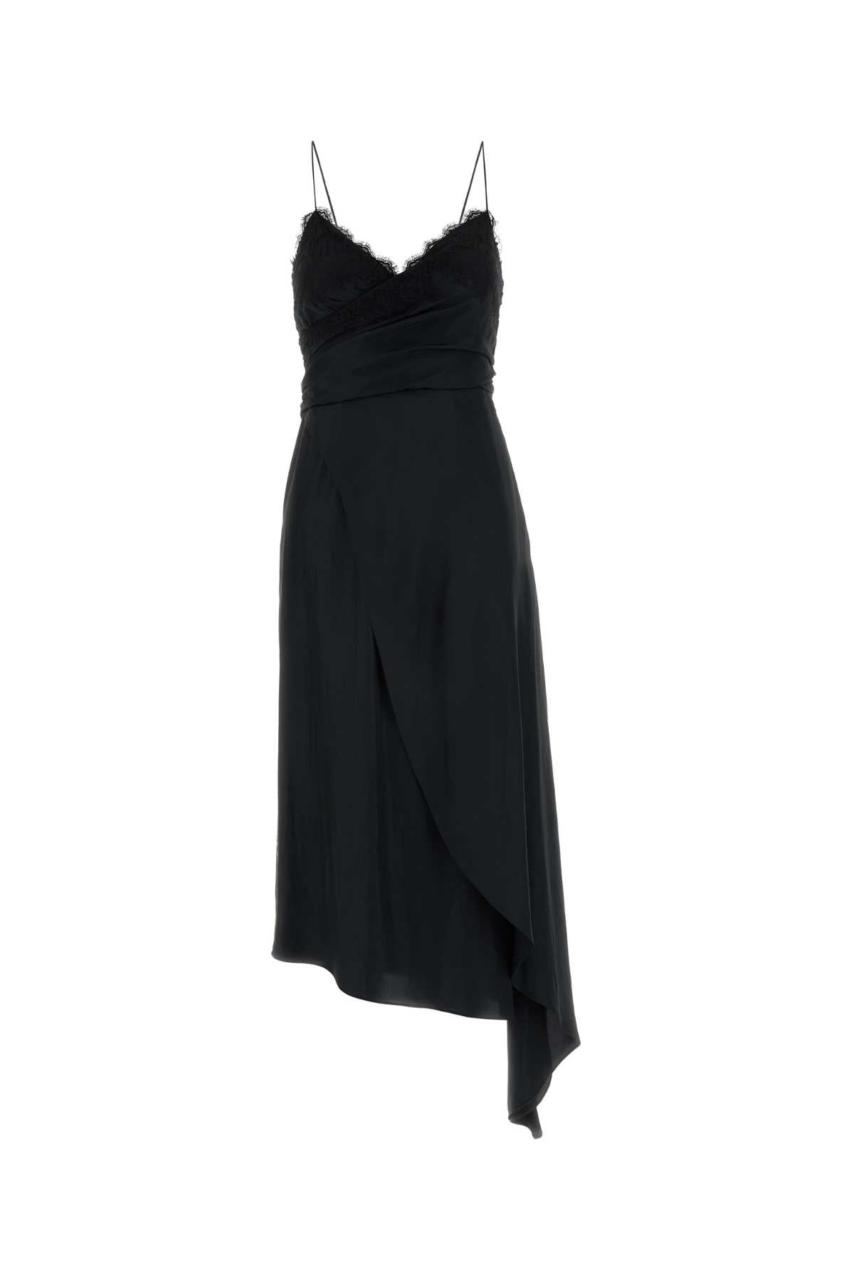 Vestido de satén Moschino con encaje — Negro