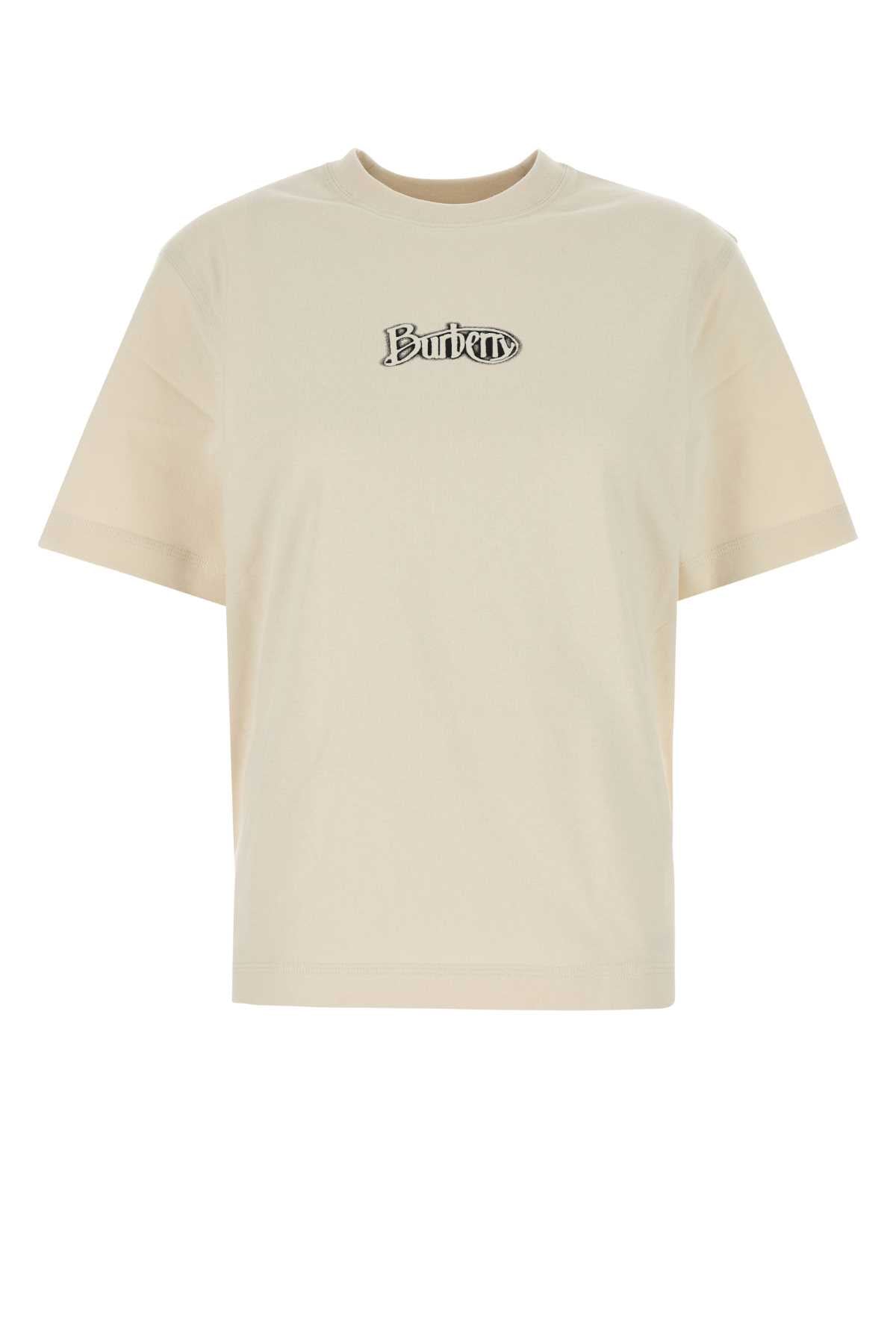 Burberry Logo-Embroidered Cotton T-Shirt — Beige