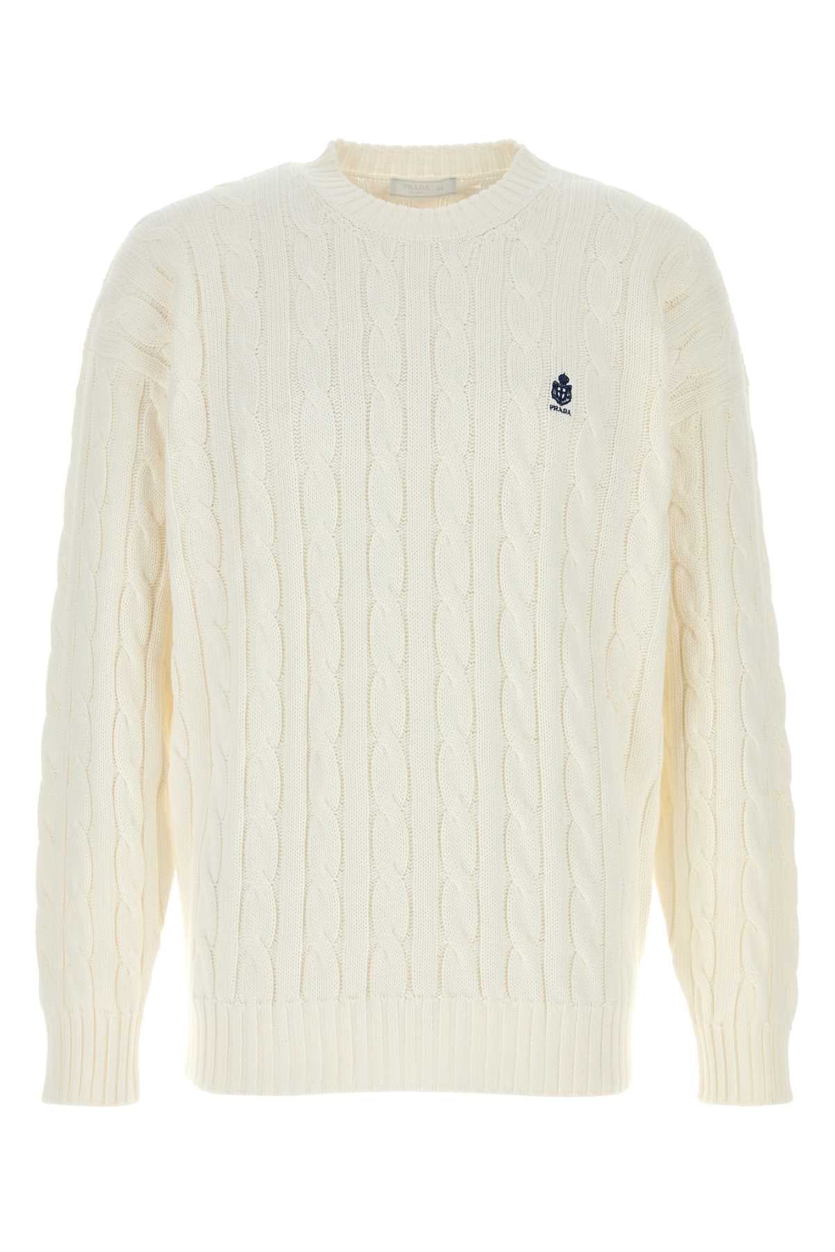 Prada Cable-Knit Cotton Sweater — White