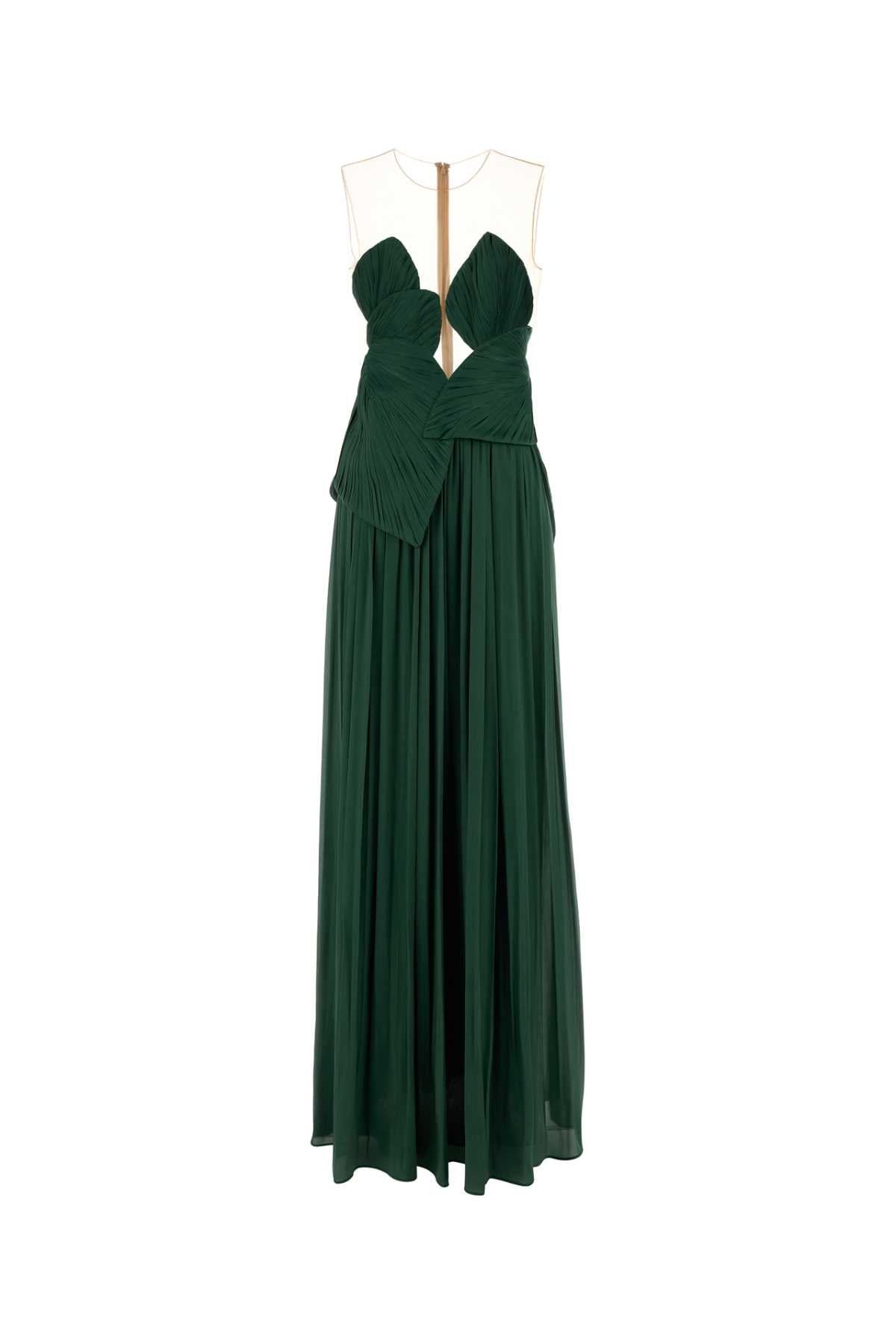 Costarellos Draped Georgette Dress — Green