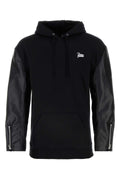 Junya Watanabe Leather-Sleeve Sweatshirt — Black