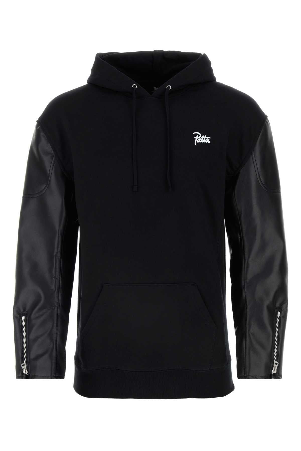 Junya Watanabe Leather-Sleeve Sweatshirt — Black