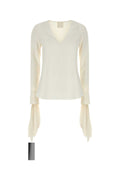 Givenchy Silk V-Neck with Draped Cuffs Shirt — White