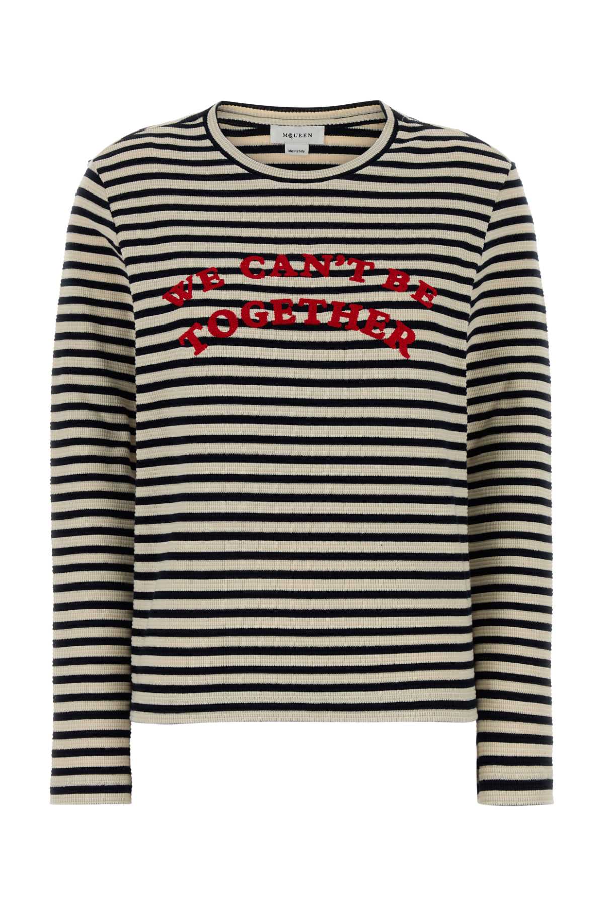Alexander McQueen Embroidered Striped Cotton T-Shirt — Navy