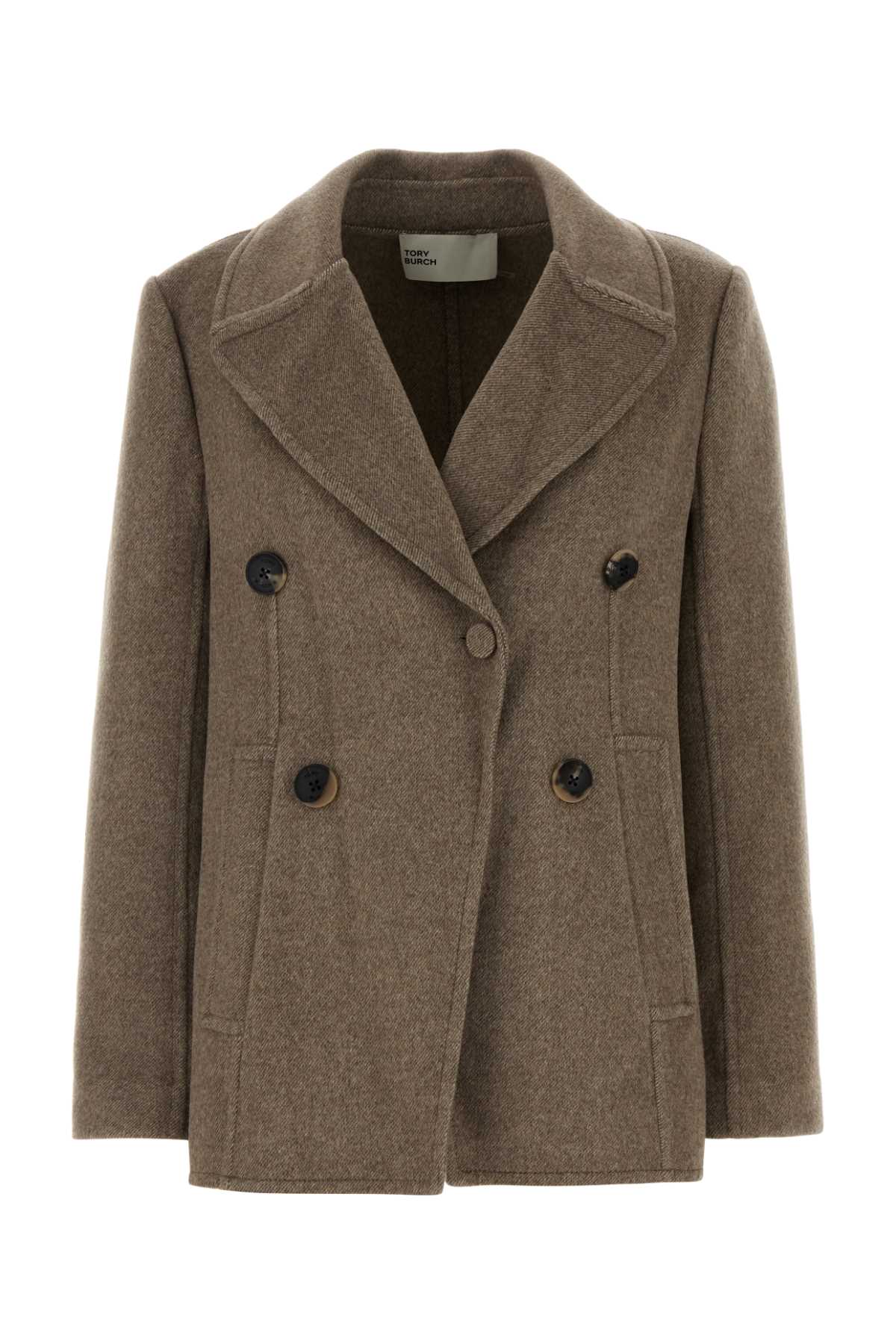 Tory Burch Wool Blend Double-Breasted Coat — Beige