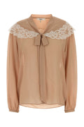 Chloé Lace-Collared Silk Blouse — Beige
