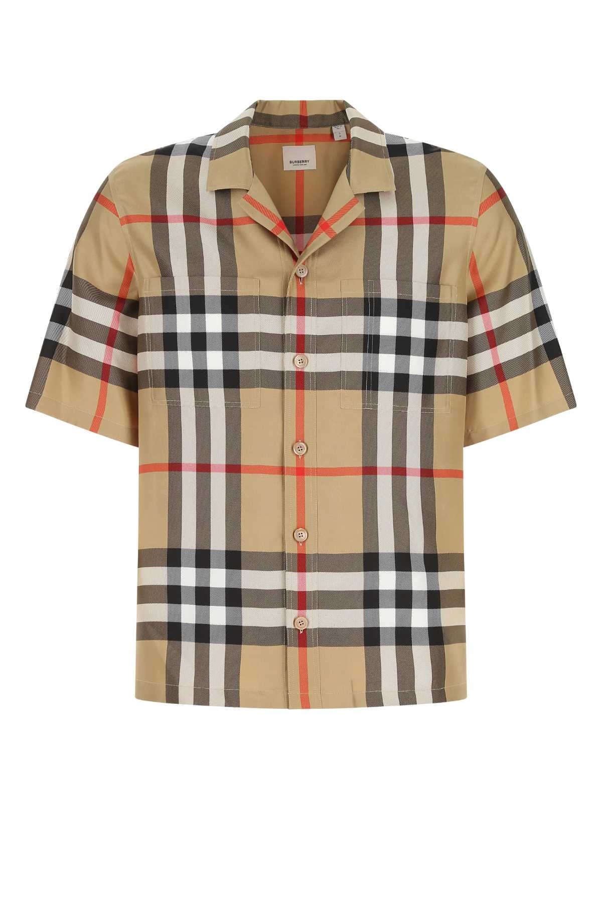 Camisa de seda a cuadros Burberry — Beige