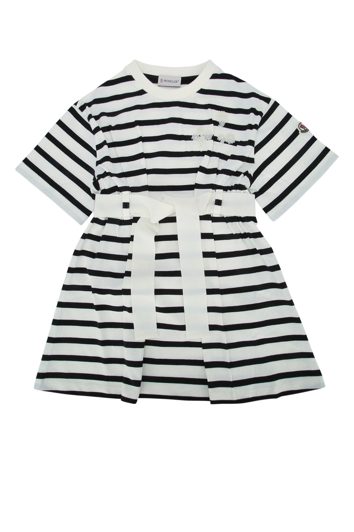 Moncler Jr Striped Cotton-Viscose Dress — White