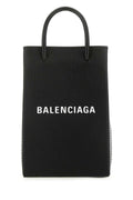 Balenciaga Logo-Embossed Leather Handbag — Black