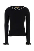 Valentino Garavani Ruffled Crew Neck Virgin Wool Sweater — Black