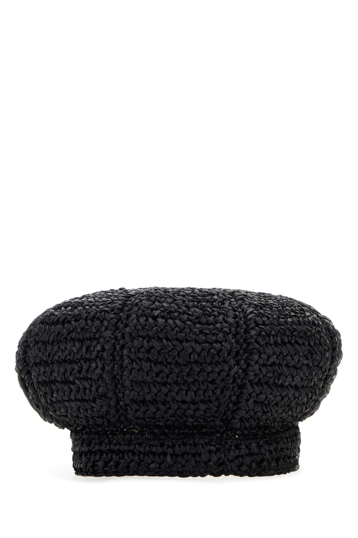 Prada CAPPELLO Woven Viscose Flat Cap — Black