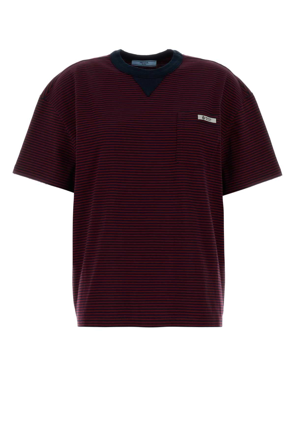 Prada Striped Cotton T-Shirt — Burgundy