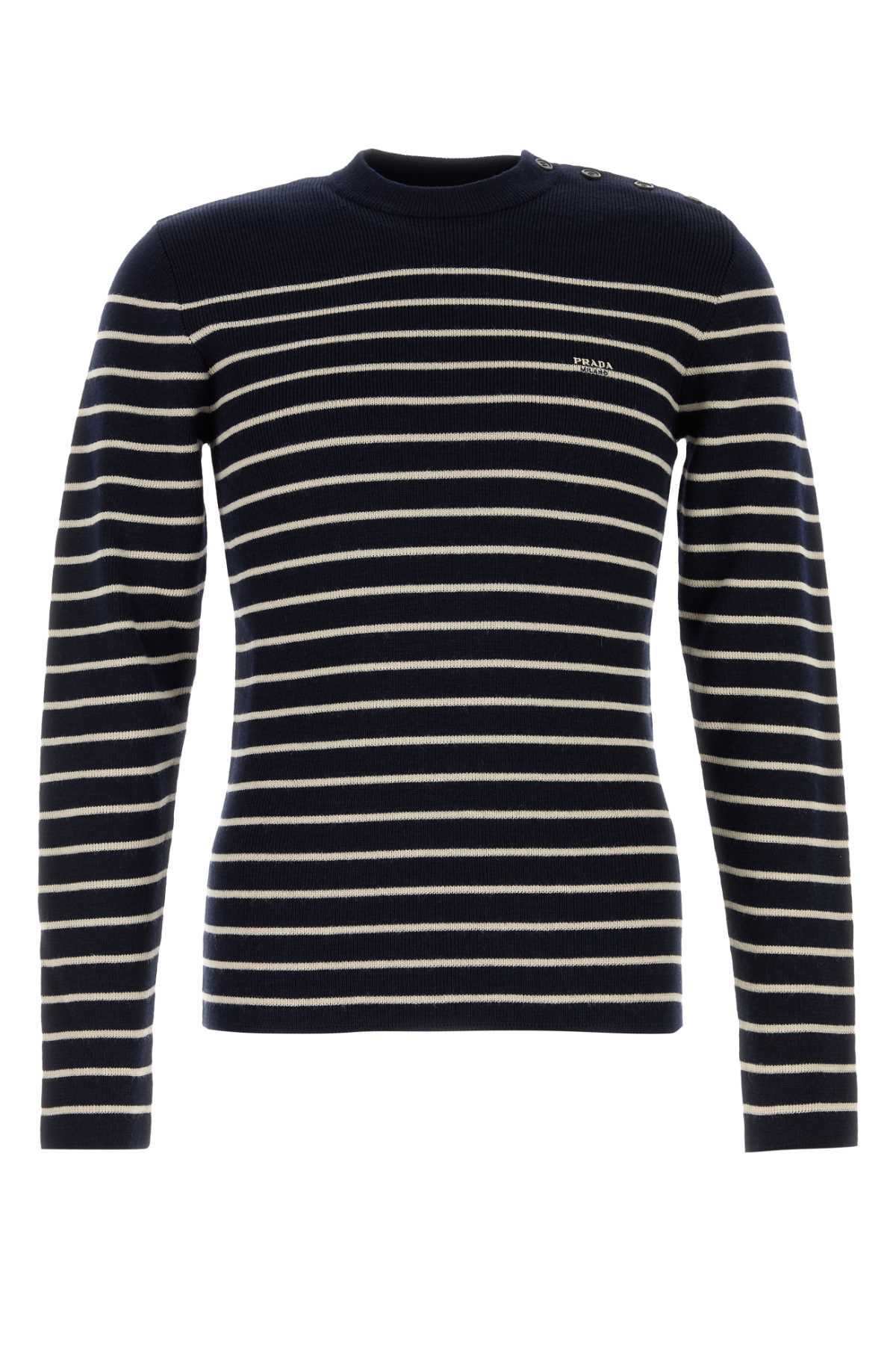Prada Striped Wool Sweater — Navy