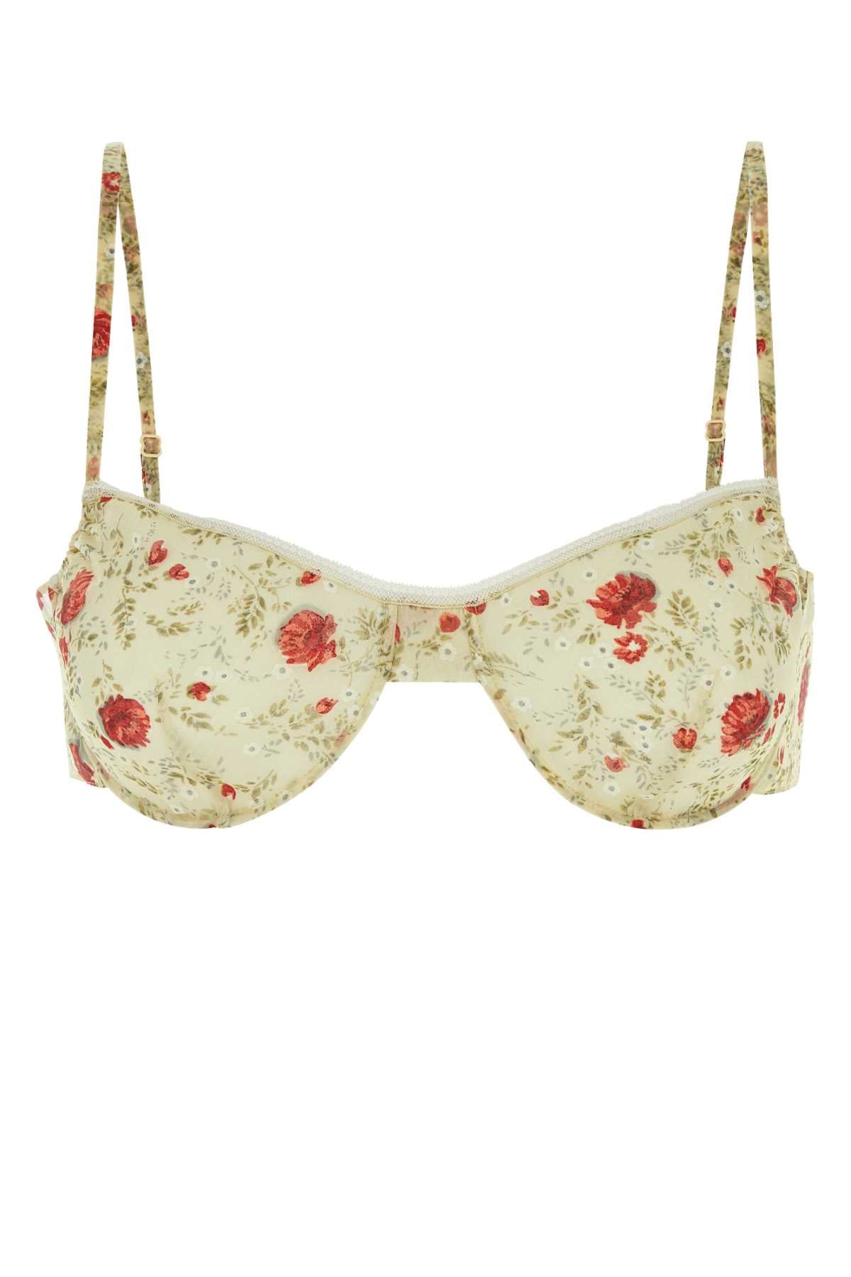 Prada Floral-Print Nylonette Crop Top — Beige