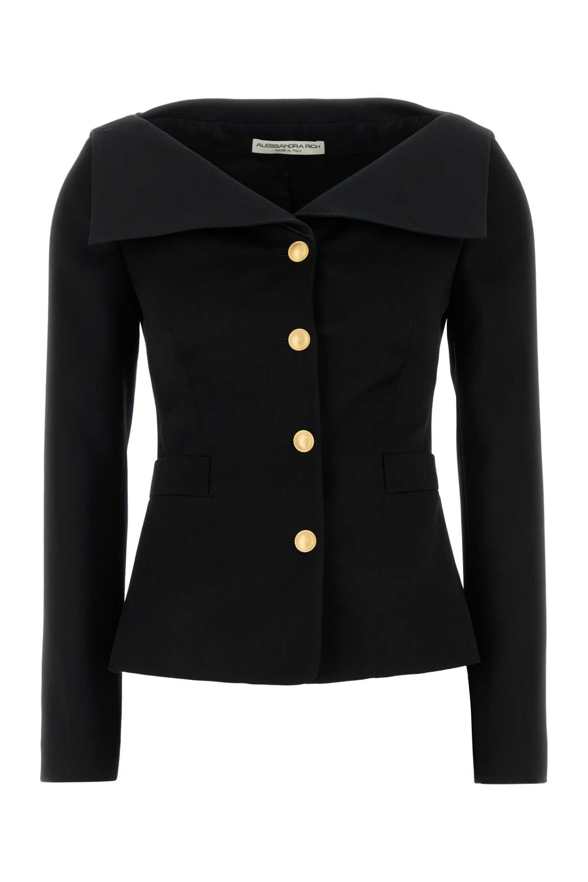Alessandra Rich Satin Blazer — Black