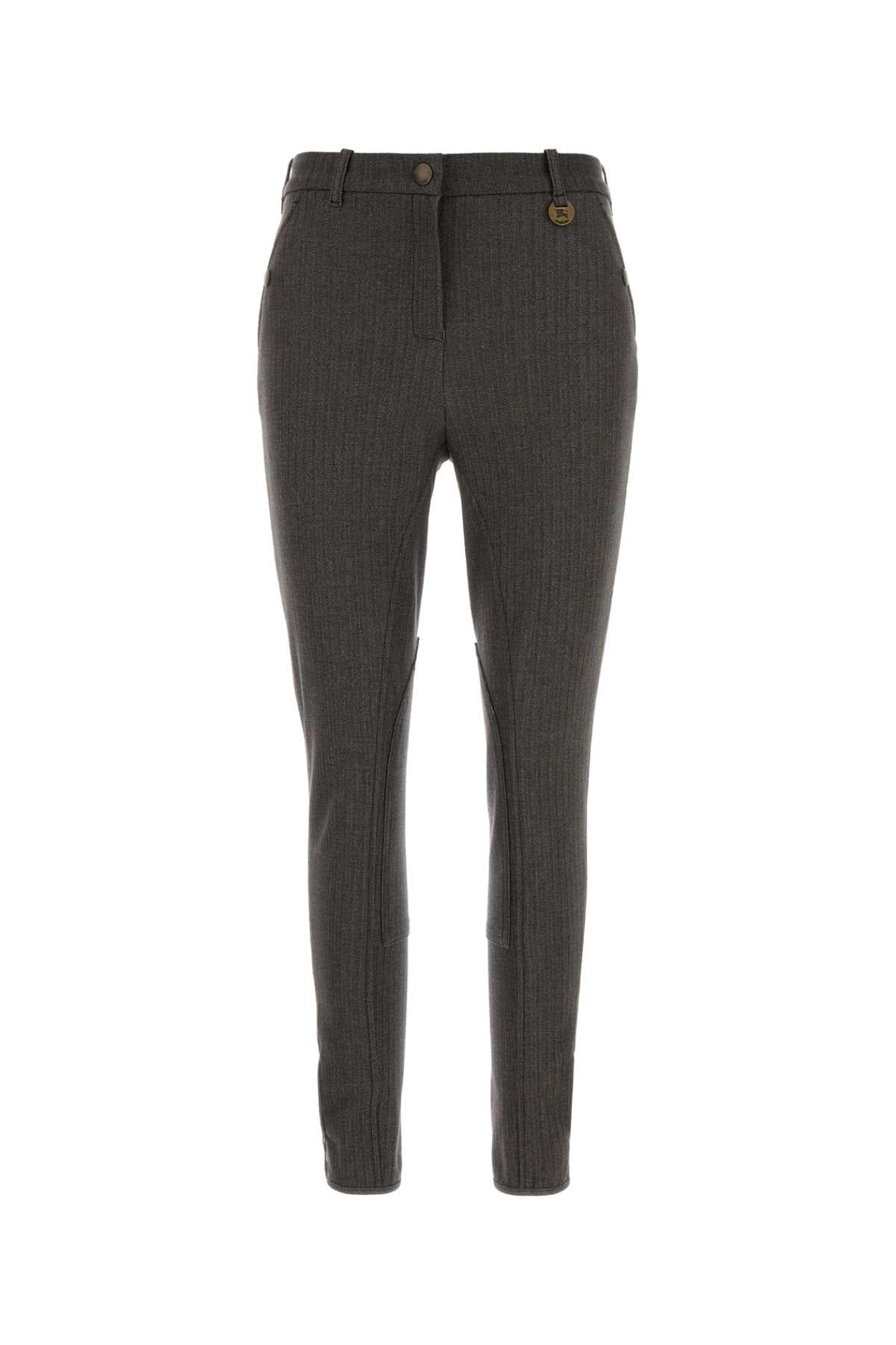 Burberry Embroidered Stretch Cotton Trousers — Gray