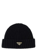 Prada CAPPELLI Virgin Wool Ribbed Beanie — Black