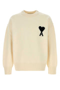 AMI Paris Heart Logo Intarsia Virgin Wool Sweater — Beige