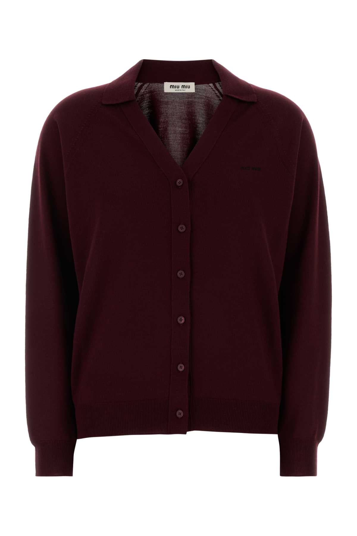 Miu Miu Virgin Wool Cardigan — Burgundy