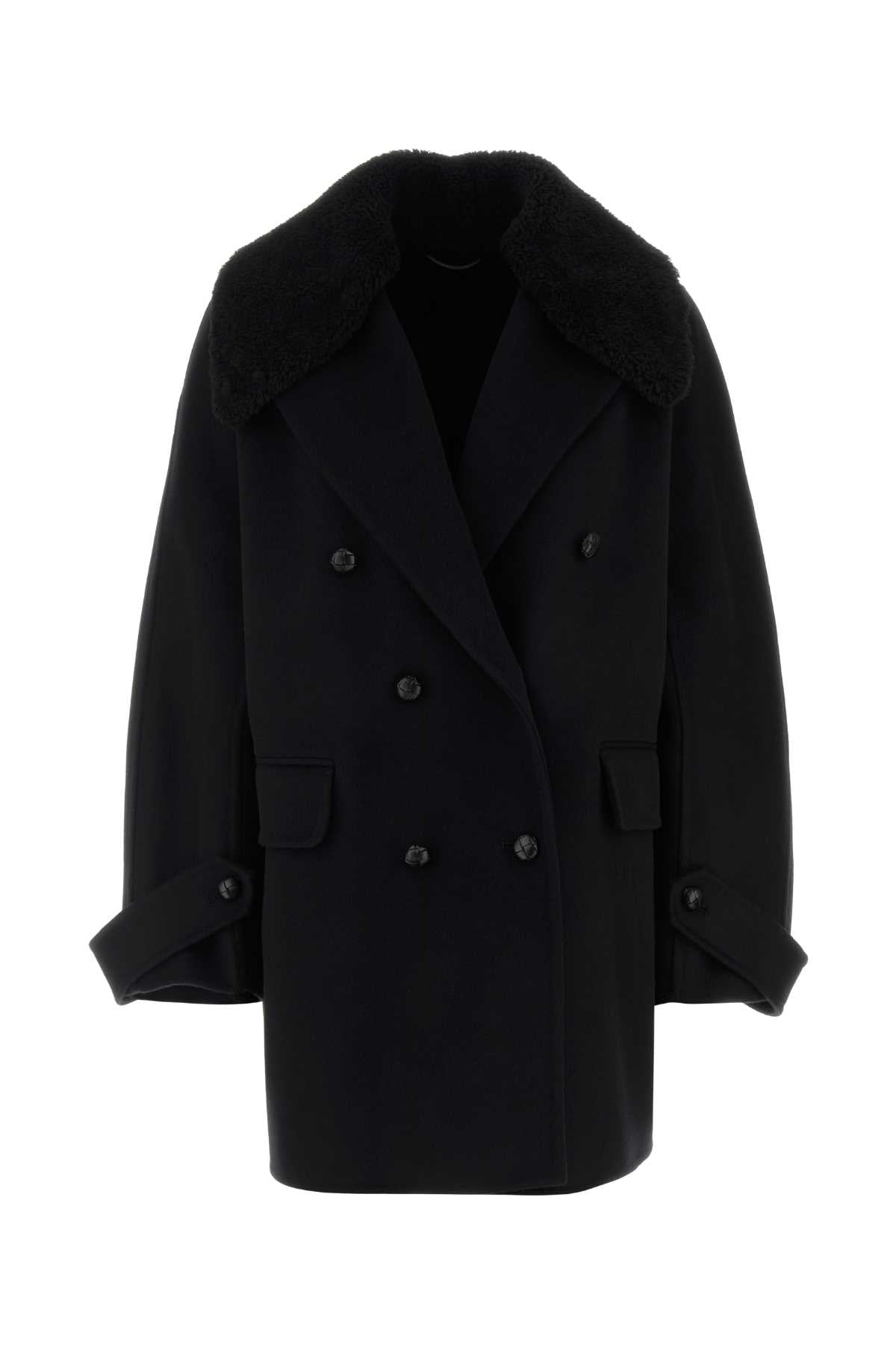 Ermanno Scervino Virgin Wool with Fur Collar Coat — Black