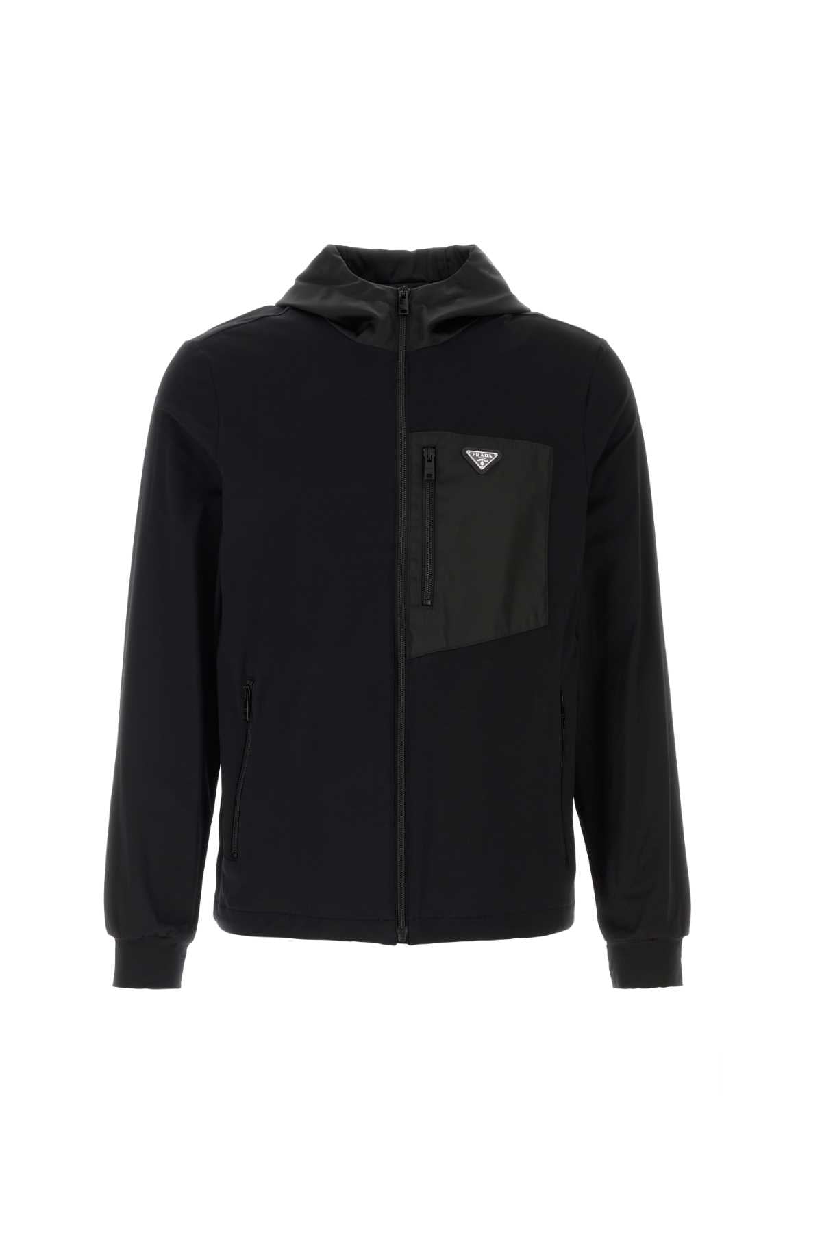 Prada Stretch Cotton Hooded Sweatshirt — Black
