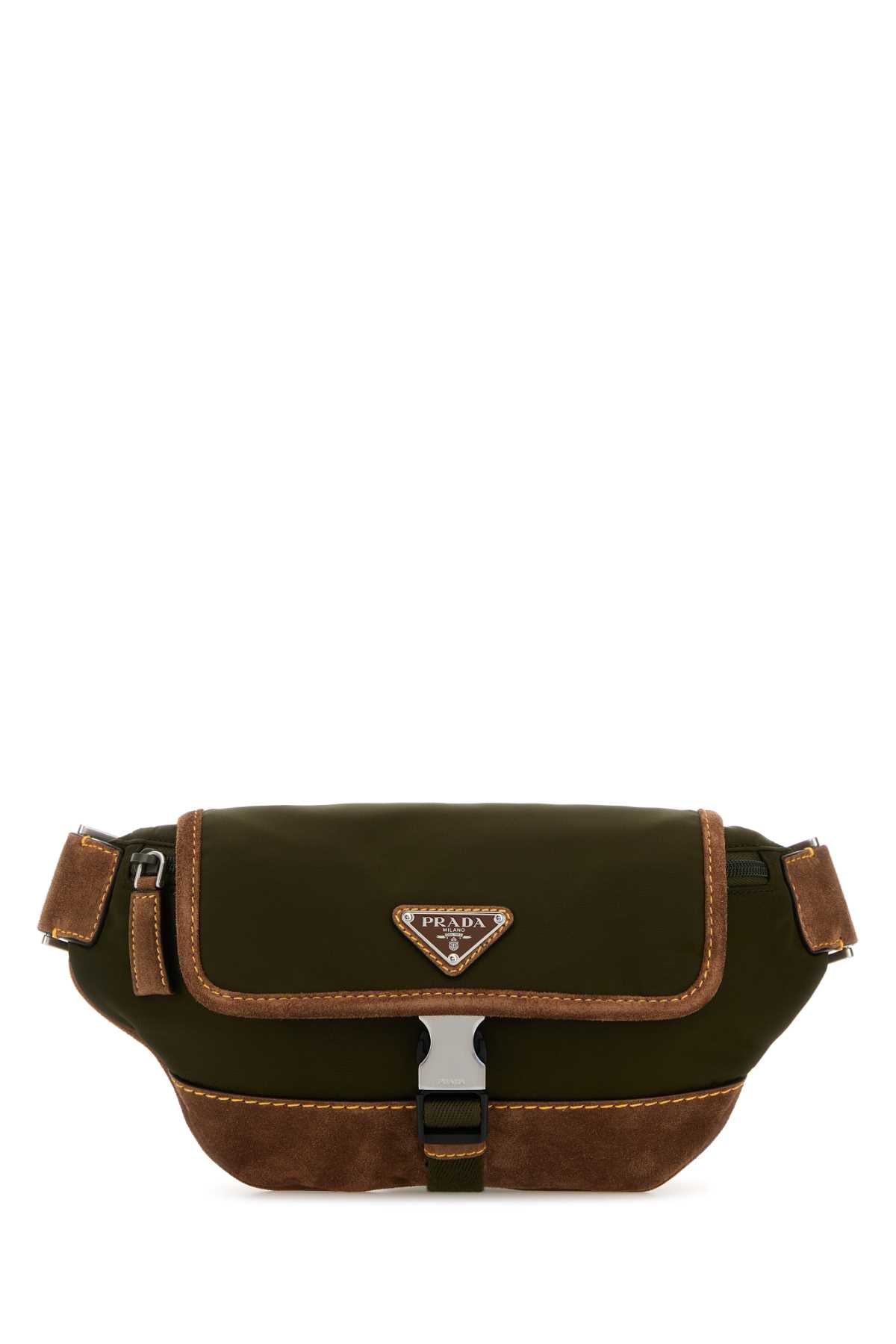 Prada Two-Tone Re-Nylon and Suede Belt Bag — Brown