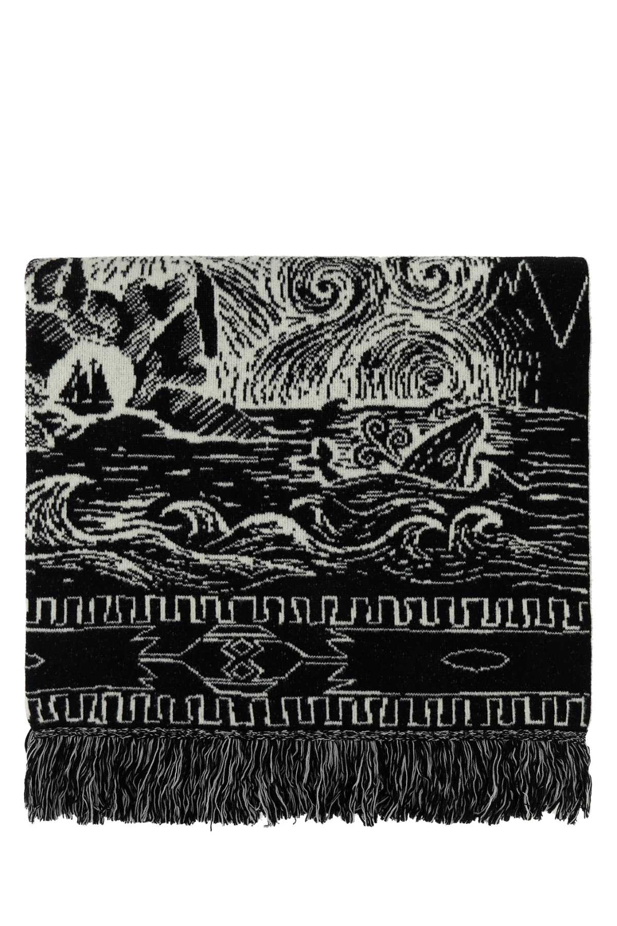 Alanui Embroidered Wool Blend Scarf — Black