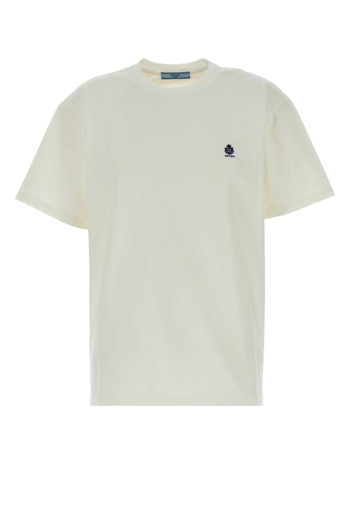 Prada Logo-Embroidered Cotton T-Shirt — White