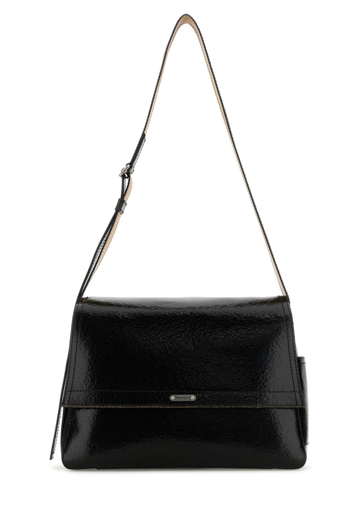 Alexander McQueen Croc-Embossed Leather Shoulder Bag — Black