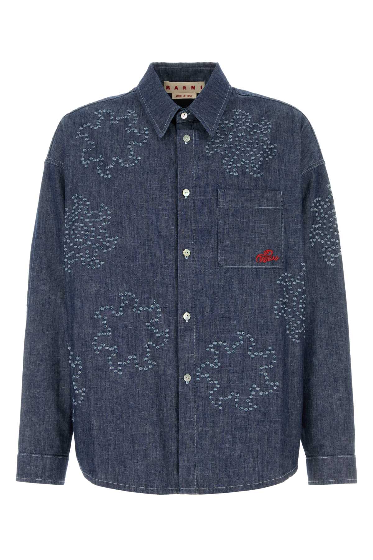 Marni Embellished Denim Shirt — Blue