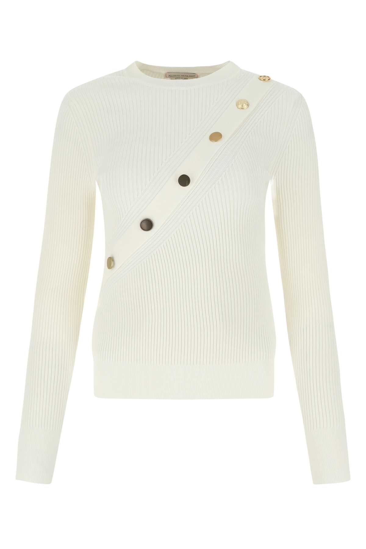 Alexander McQueen Button-Embellished Ribbed Viscose Sweater — Ivory