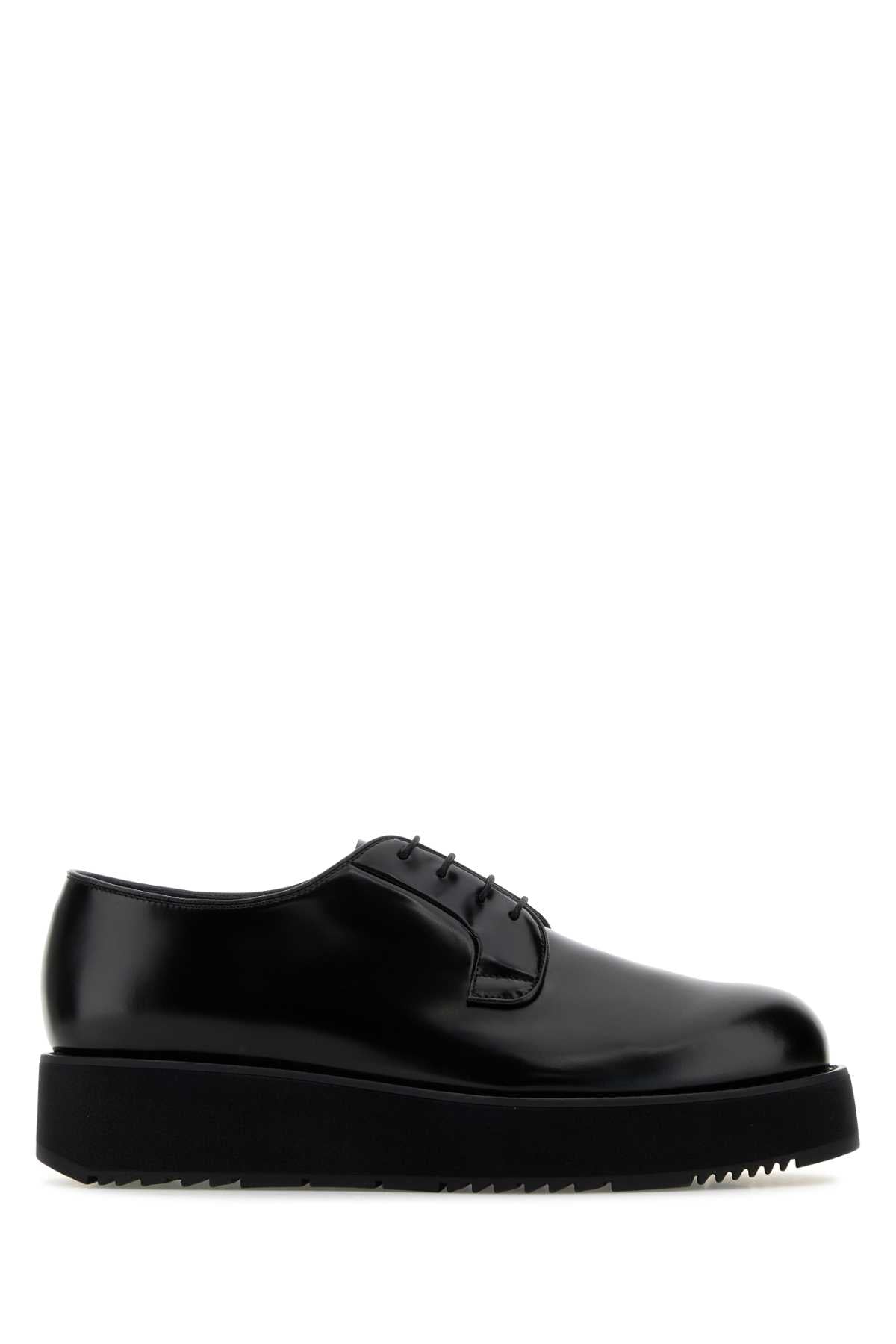 Prada Black Leather Lace-Up Oxford — Black