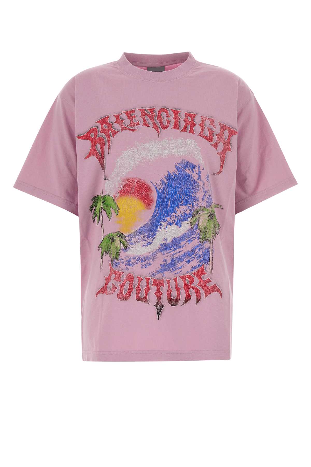 Balenciaga Graphic Print Cotton T-Shirt — Pink