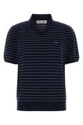 Miu Miu Striped Cotton Polo Shirt — Navy